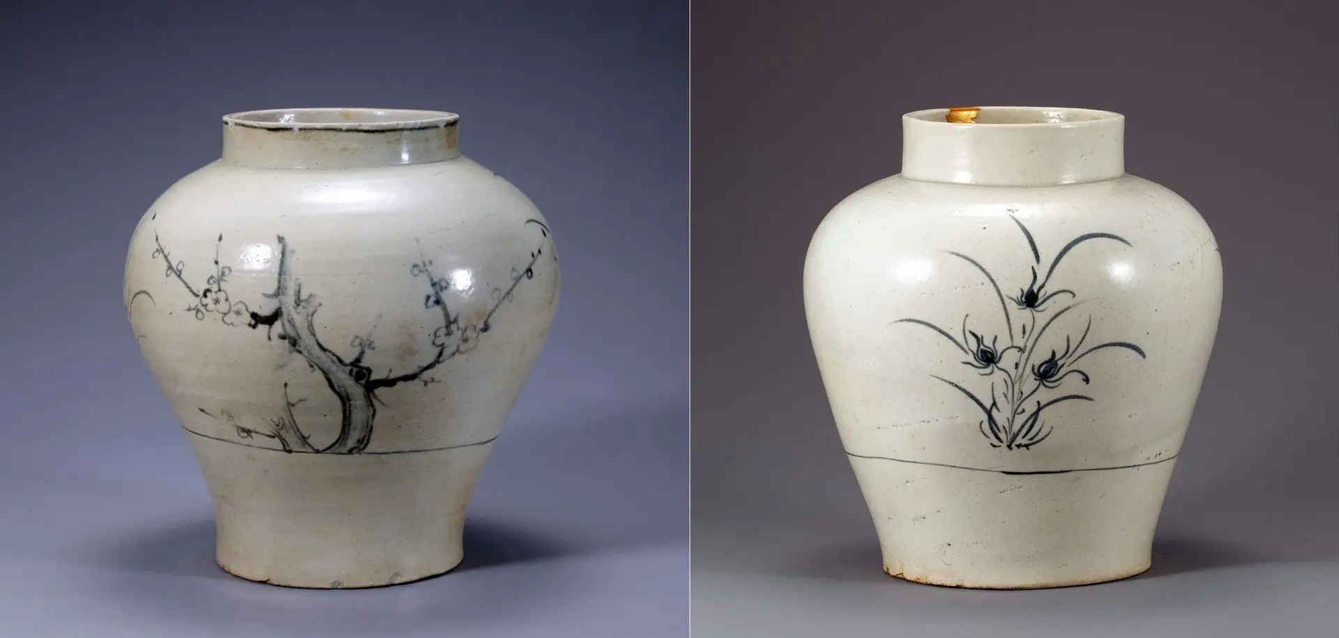Blue-and-white Porcelain Jar with Orchid Design, 18th century, Joseon