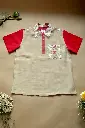 Chovgan Shirt | Flower Flame | Men's Brown & Red Upcycled Fabric Polo-Shirt | Size-L