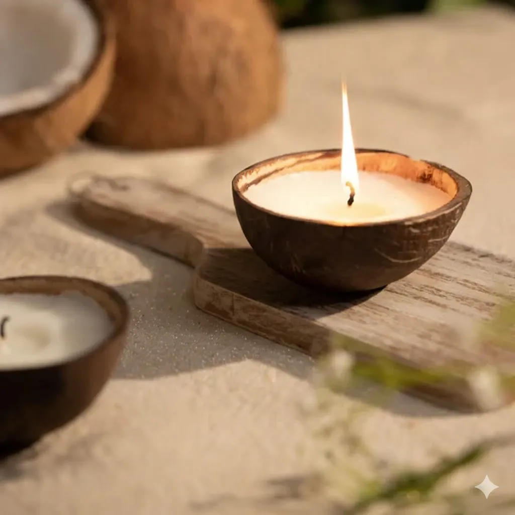 Coconut Shell Candle Diya | Eco-Friendly Scented Soy Wax (Set of 4)