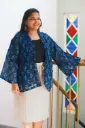 Yoru-kimono | Crafted from pre-loved handwoven saree | Unisex Blue Kimono Jacket | AsianInMe