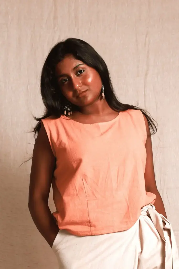 Buddha O top | Kala-cotton Women's Orange Fitted Top I AsianInMe (XS)