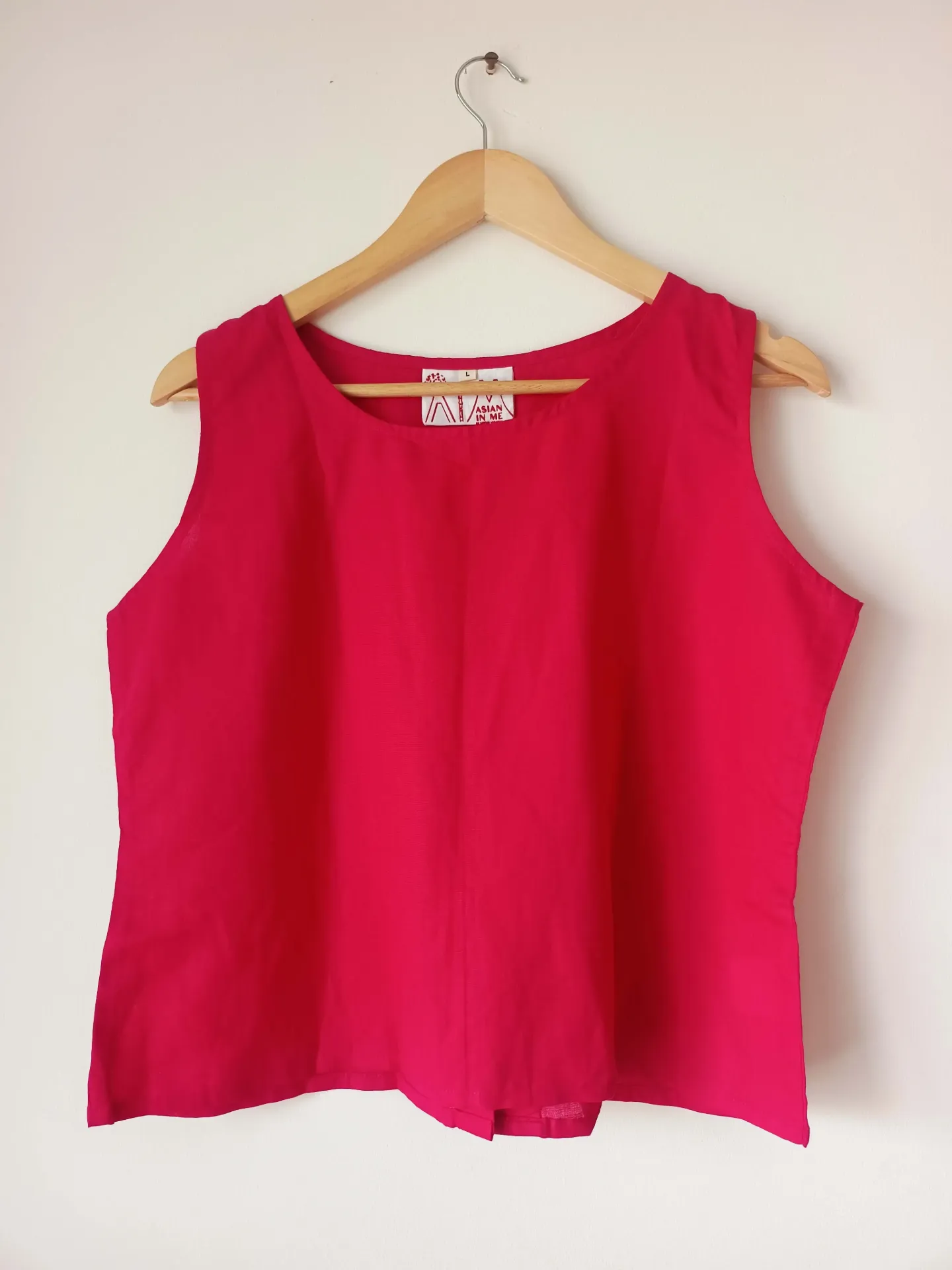 Pink Linen Top by Asian in Me | Fitted Blouse | Size - L