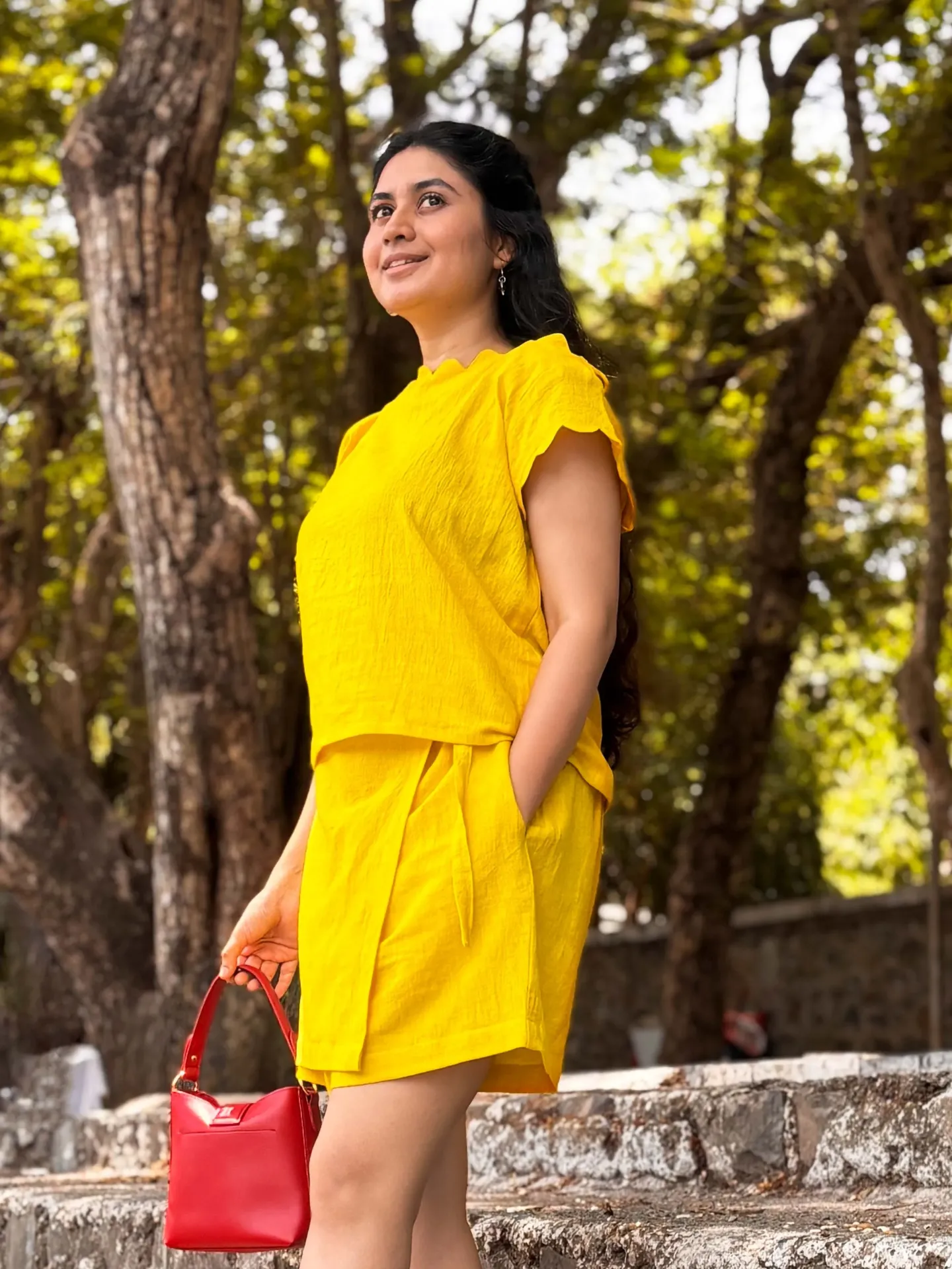 Summer yellow Co-ord in Kala cotton fabric | Top and Skort | Made to Order