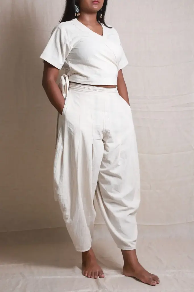 Samurai Co-ord Set | Kala cotton fabric | Samurai Wrap top & Saam pants (M)