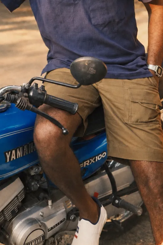 Khadi Denim Men's Mid-Rise Shorts | Cargo style pockets | Handloom 100% cotton fabric | Made-to-order