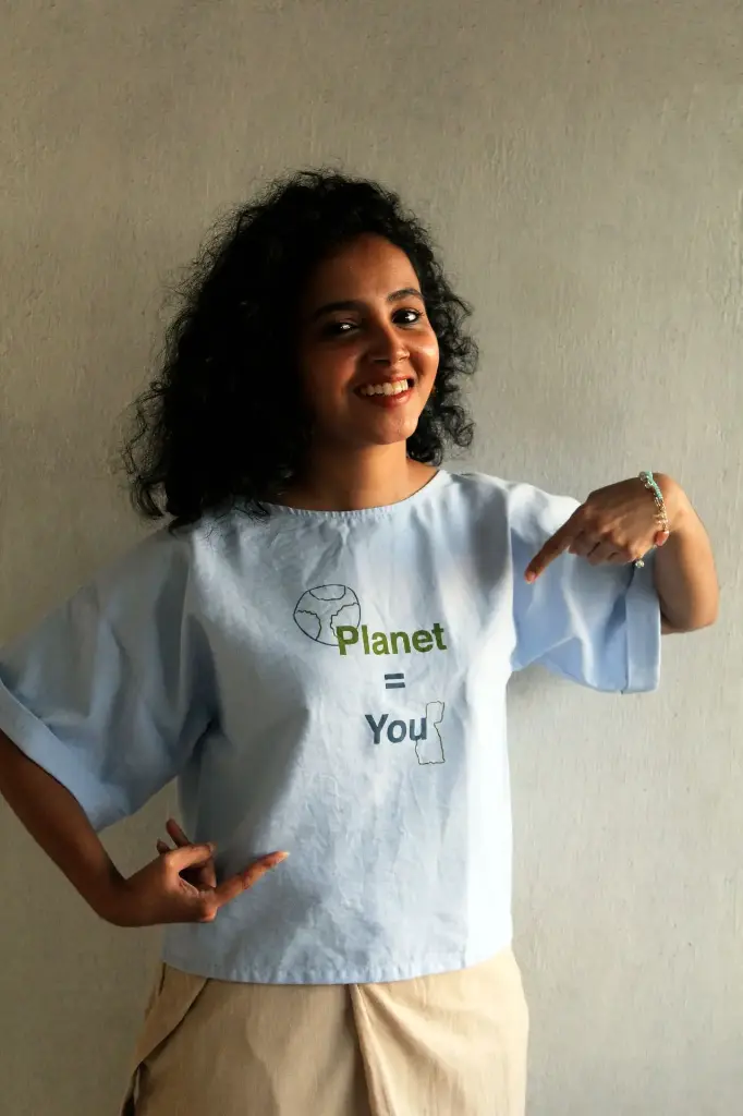 Planet Slow-T | Cotton Women's Crop-length Blue top I  (S)