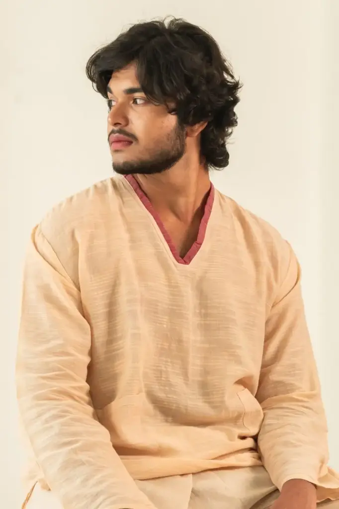 Writer’s Shirt | Cotton Men's Bisque-beige Tunic Shirt | Made to Order