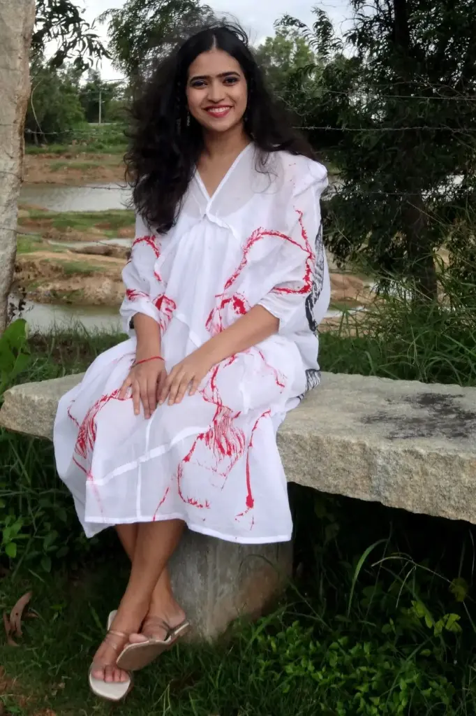 DC New Beginning Dress |Cotton Women's White Hand-Painted & Anti-Fit Dress | Zero-Waste Design | Free-size