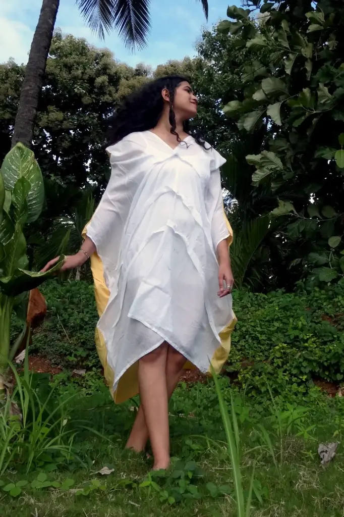 DC Sun Dance Dress |Cotton Women's White Hand-Painted & Anti-Fit Dress | Zero-Waste Design | Free-size