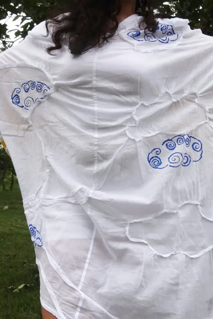 DC Sky Expanse Dress |Cotton Women's White Hand-Painted & Anti-Fit Dress | Zero-Waste Design | Free-size