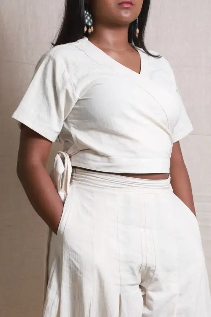 Samurai top | Kala-cotton Women's beige Wrap-style CropTop I Asian in Me