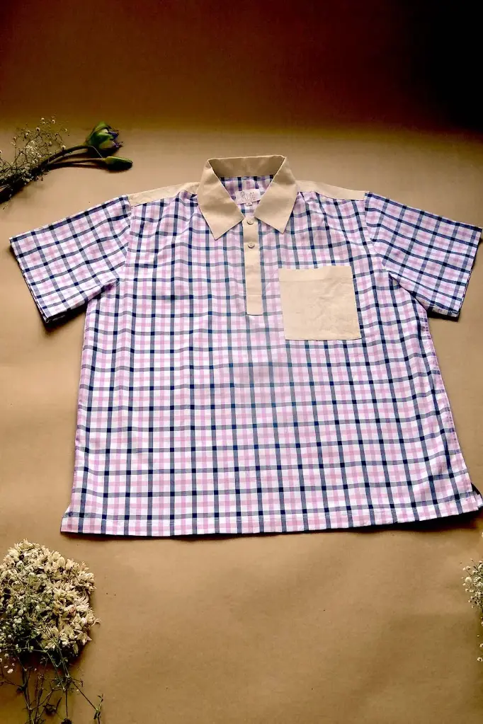 Chovgan Shirt | Fly Ball | 100% Cotton Checks Fabric Mens Pink-White Polo-Shirt | Size-XXL