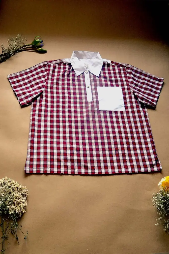 Chovgan Shirt | 100% Cotton Checks Fabric Mens Red-White Polo-Shirt | Ground Shirt | Size-XXL