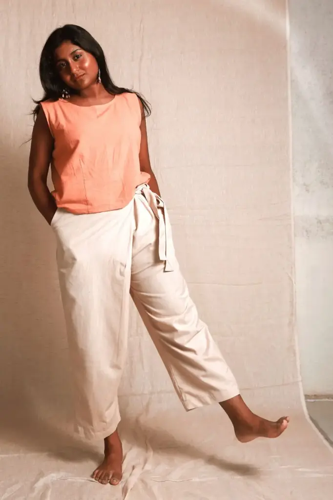 Walk-fling Pants | Khadi-cotton Women's beige Wrap-style Pants I Asian In Me