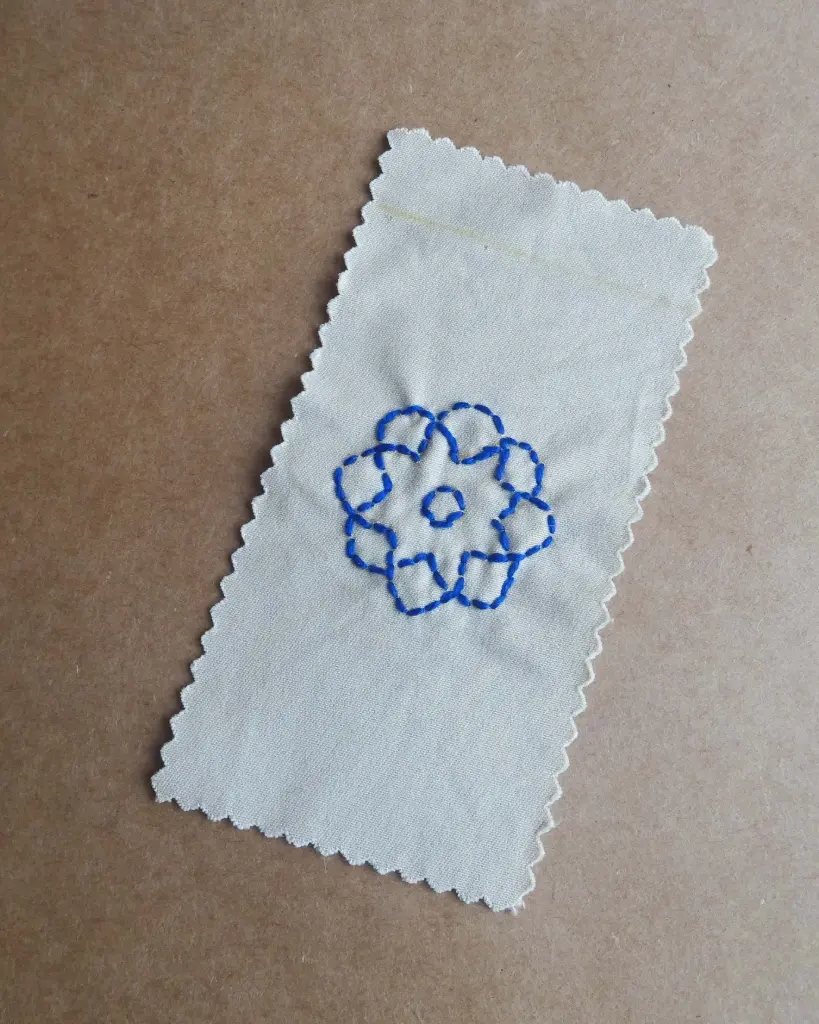 Beige & Blue | Flower Hand-embroidered bookmark